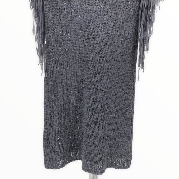 Miilla Grey Knit Fringe Sleeve Cover Up Mini Dress - Picture 4 of 11